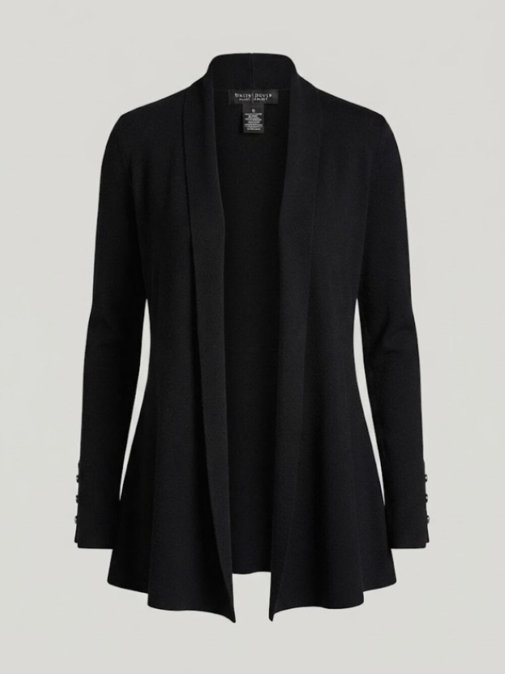 White House Black Market Black Open Front Cardigan Medium Metal Button Cuffs
